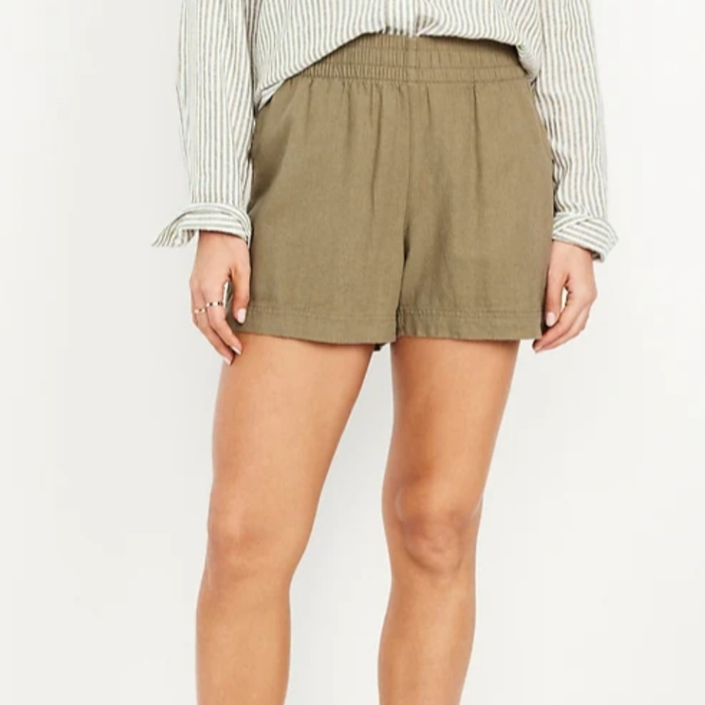 NWT Old Navy -Sz S- Khaki Green Linen Blend Pull On Short
